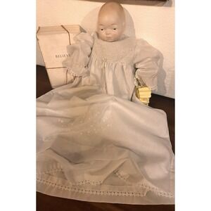 Collectible‎ Porcelain Doll with Antique White Dress/Vtg Hand Embroidered Gown